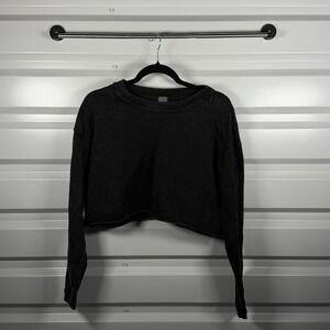 AS Revival Womens Acid Wash Cropped Long Sleeve Sweatshirt Black XS Raw Hem